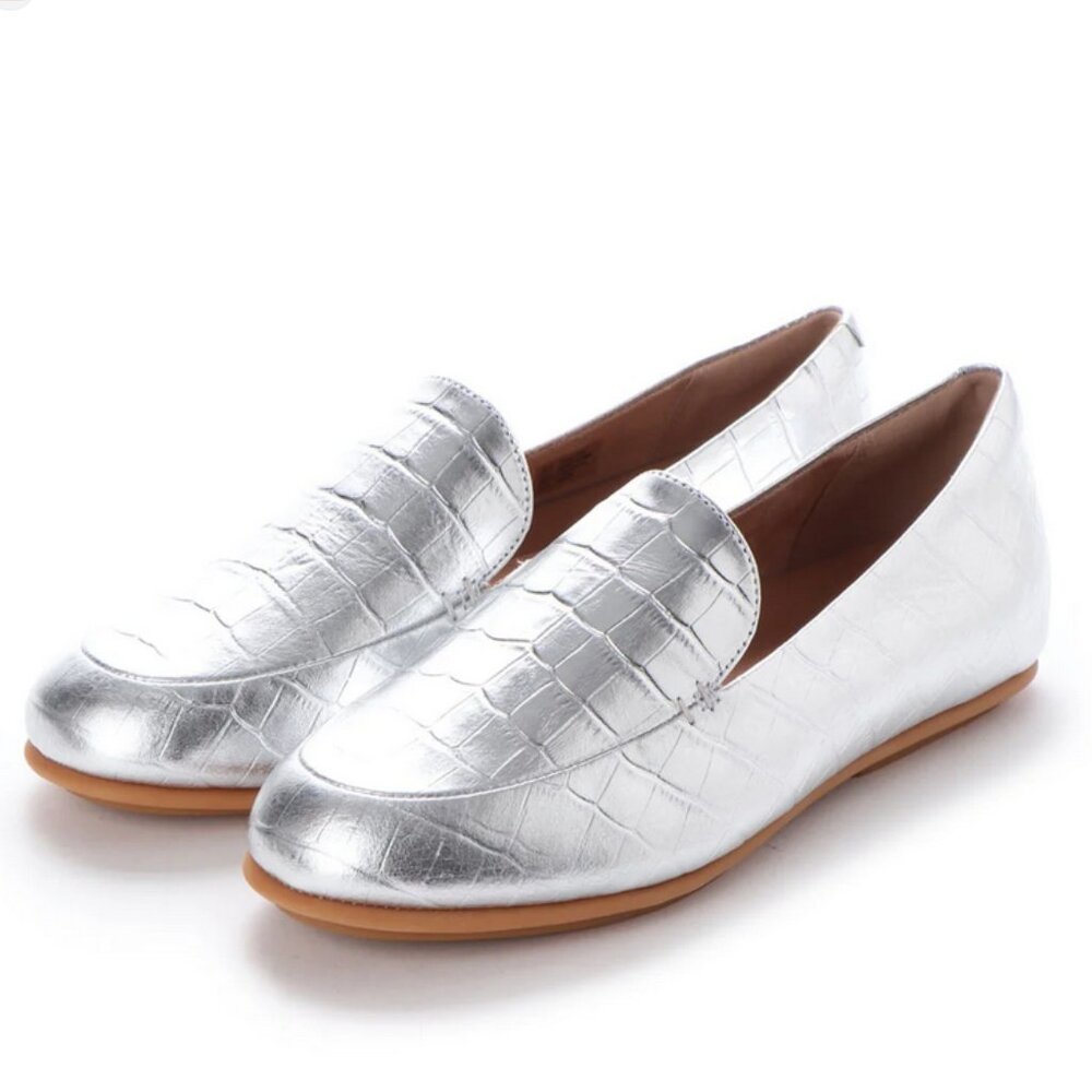 FITFLOP Croc Embossed Leather Flat Shoes